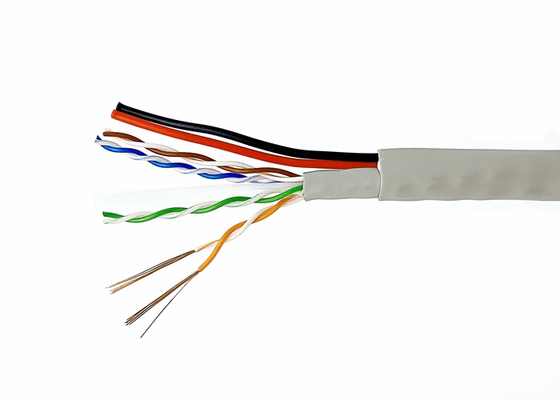 CAT6+2x0.5MM2 Pure Copper Siamese Camera Cable , Round Shape Outdoor Bulk CCTV Wire