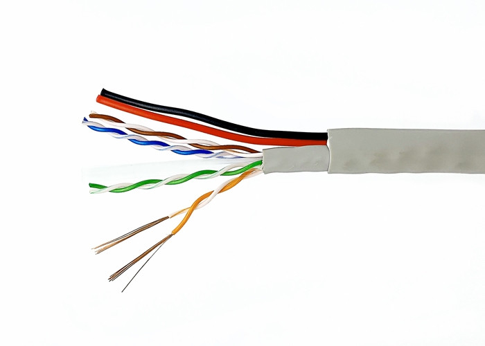 CAT6+2x0.5MM2 Pure Copper Siamese Camera Cable , Round Shape Outdoor Bulk CCTV Wire