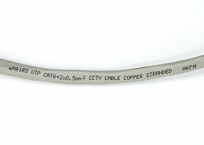 CAT6+2x0.5MM2 Pure Copper Siamese Camera Cable , Round Shape Outdoor Bulk CCTV Wire